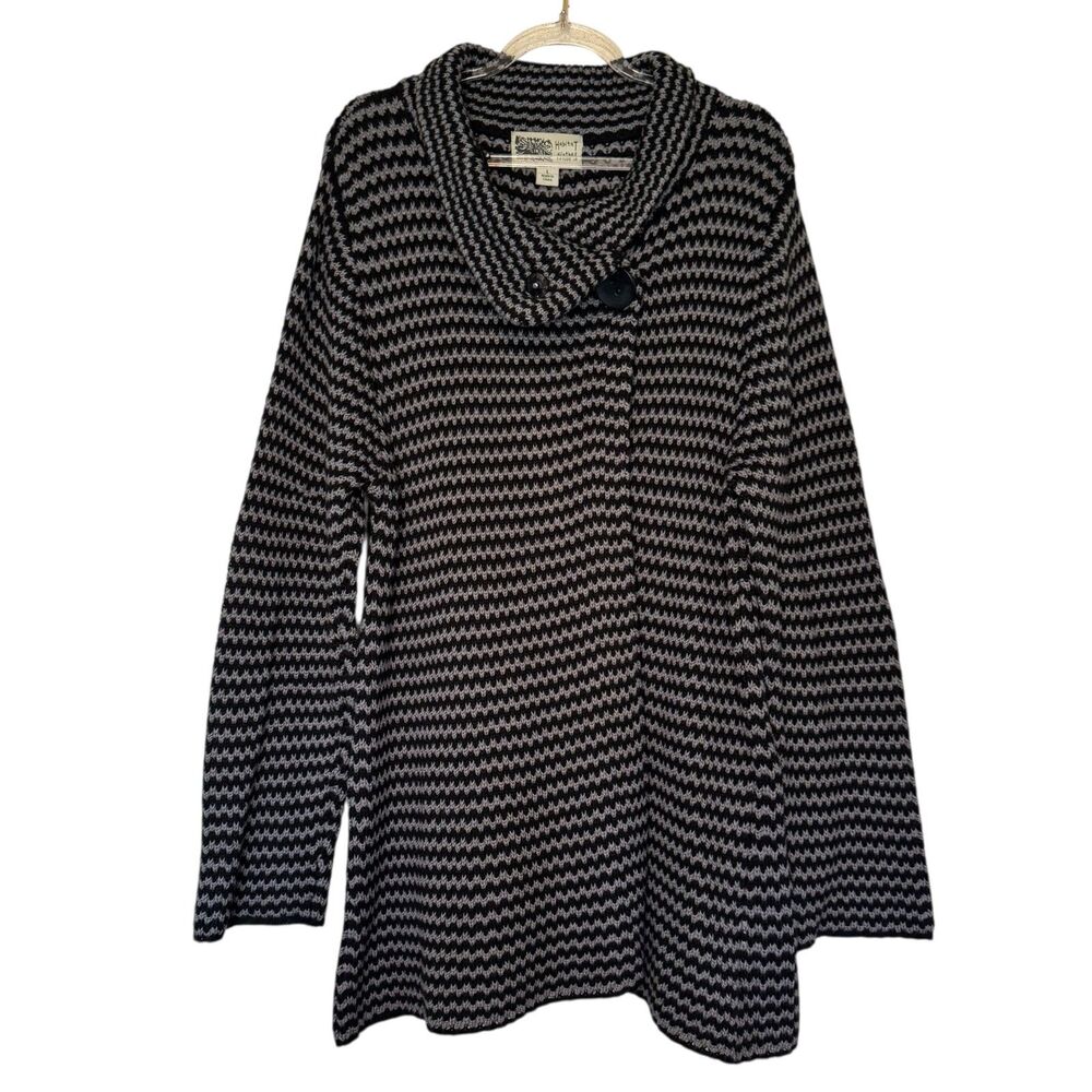 HABITAT womens size large L chunky knit striped turtleneck open cardigan sweater